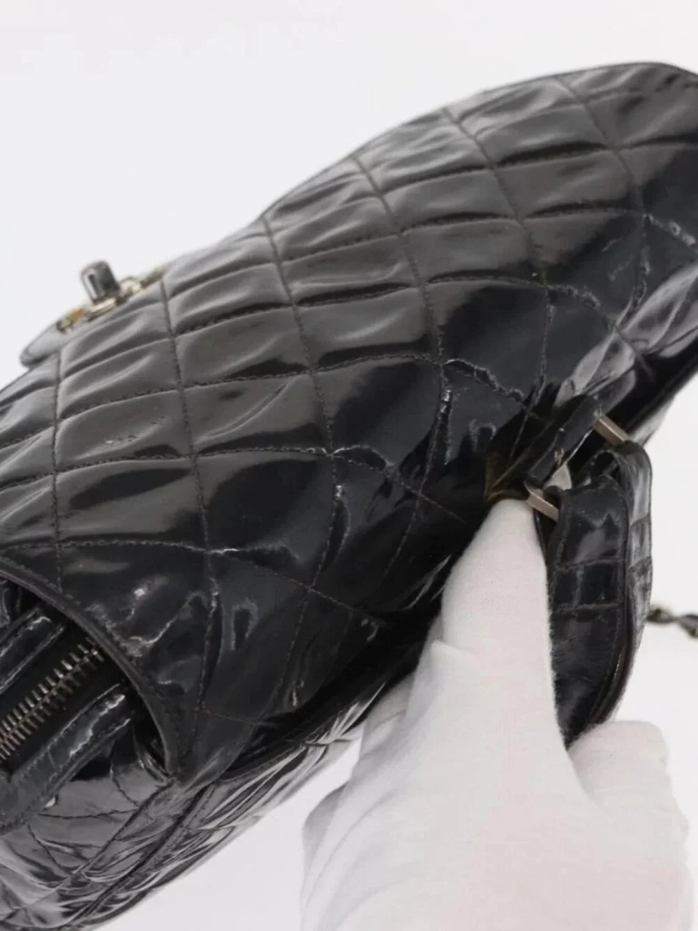 CHANEL Matelasse 25 Chain Backpack Enamel Black Silver CC Auth gh1554